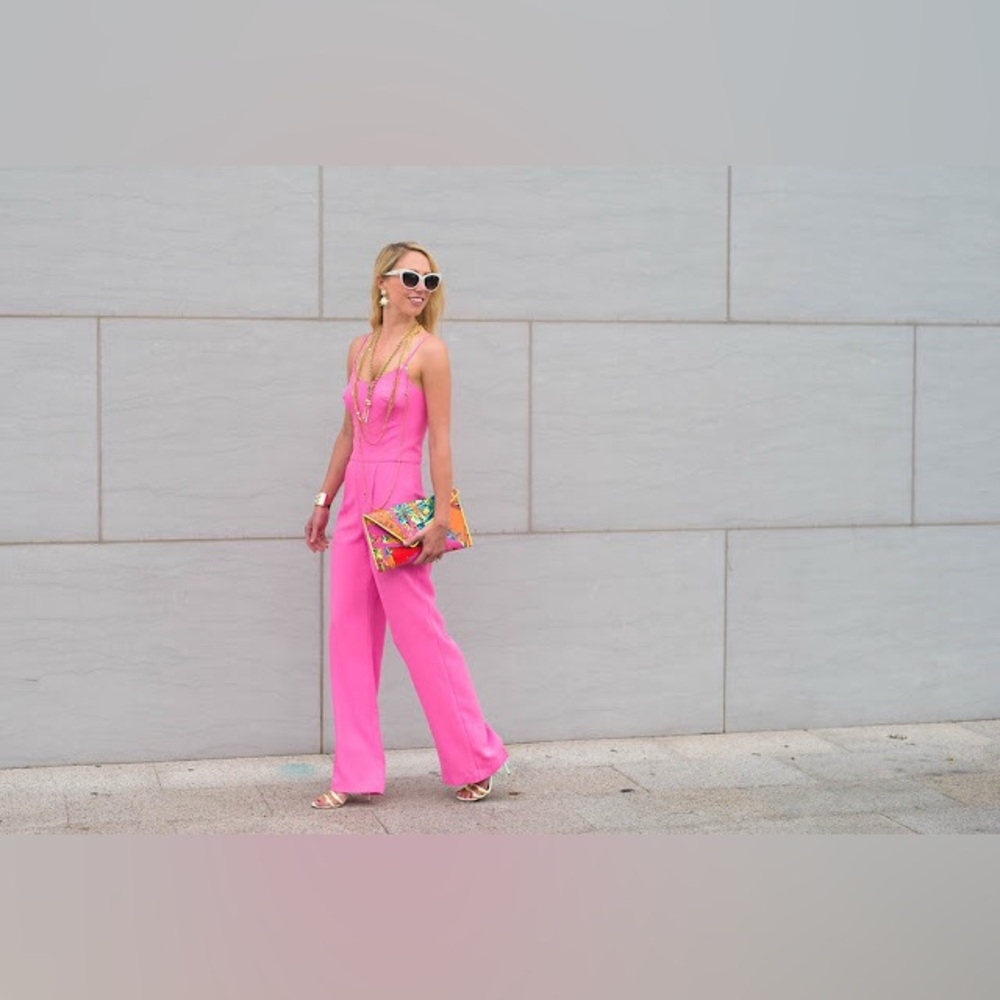 Trina Turk Zadie Jumpsuit in Flamingo Hot Pink NWT Size 2 Barbie Statement Y2K - Picture 2 of 15
